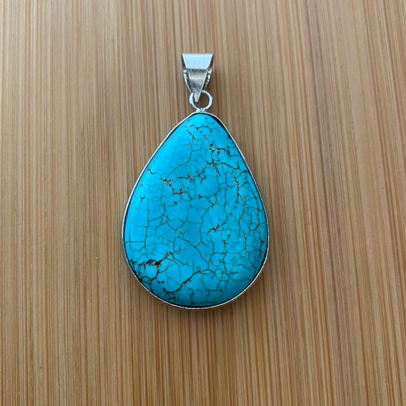 Silver Turquoise Blue Large Stone Pendant - Picture 2 of 10